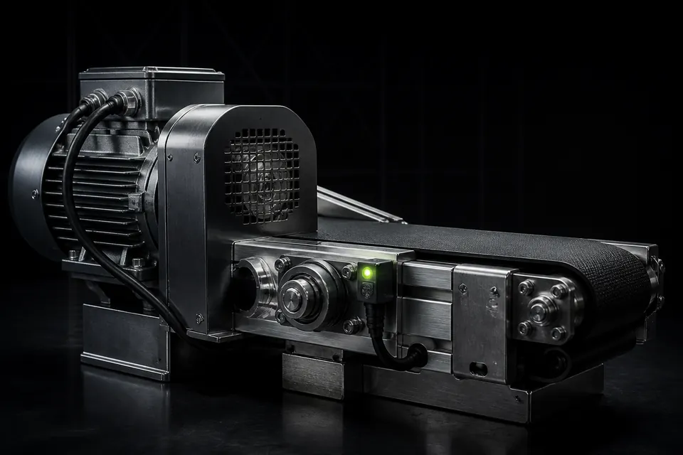 Conceptual machine test system with motion and sensing hardware.